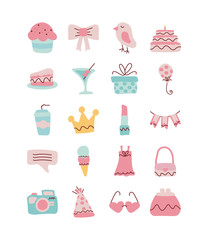 Poster - set of icons of color pink for girl