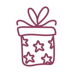 Sticker - gift box on white background, line style icon