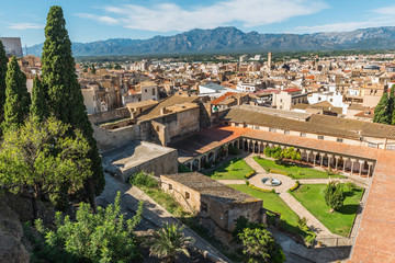 Wall Mural - Top view of the Templer Monastery of Santa Clara, Tortosa, Catalonia, Tarragona, Spain