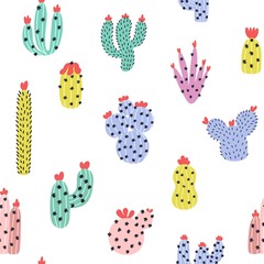 Sticker - Cute cacti seamless pattern. Succulents background in Scandinavian style