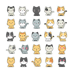 Wall Mural - set of cute cats on white background