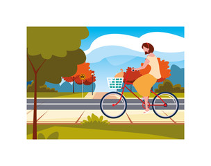 Sticker - woman with bicycle, woman with healthy lifestyle