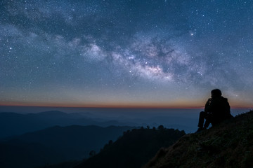 Wall Mural - Stars and the Milky Way in the dark night sky are very beautiful.