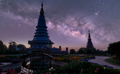 Stars and the Milky Way in the dark night sky are very beautiful.