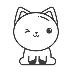 Sticker - cute cat on white background, line style icon