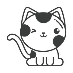 Sticker - cute cat on white background, line style icon