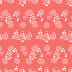 Wall Mural - Vector red shibori teardrop rows with background dots seamless pattern. Suitable for textile, gift wrap and wallpaper.