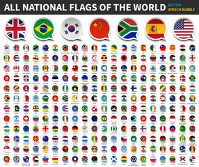 Wall Mural - All national flags of the world . Speech bubble flag design . White isolated background . Element vector .