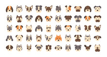 Set Of Icons Of Faces Different Breeds Of Dogs
