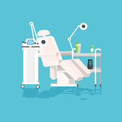 Wall Mural - medical hair removal equipment and instruments for cosmetology beautician cabinet with laser epilation machine beauty armchair vector illustration