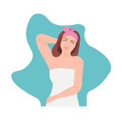 Wall Mural - beautiful woman holding her arm up and showing clean underarms depilation smooth clear skin armpit epilation hair removal concept portrait vector illustration