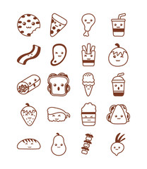 Wall Mural - set of icons kawaii food , line style icon