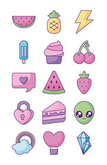 Canvas Print - fruits and kawaii icon set, flat style