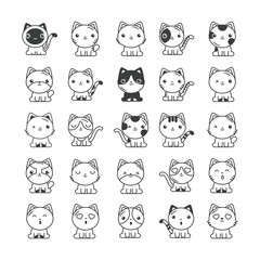 Canvas Print - set of cute cats on white background, line style icon