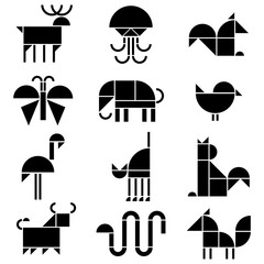 Vector black and white animals pictograms