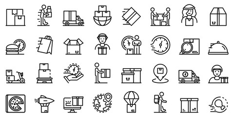 Poster - Courier icons set. Outline set of courier vector icons for web design isolated on white background