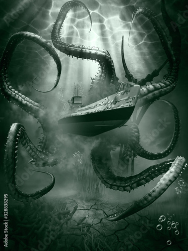 Obraz na plátně Submarine and tentacles