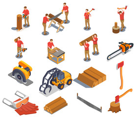 Sticker - Lumberjack Isometric Icon Set