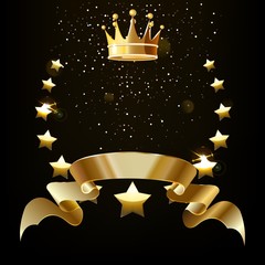 Wall Mural - Realistic gold star emblem with text space and Golden crown.