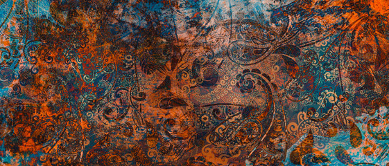 mandala colorful vintage art, ancient Indian vedic background design, old painting texture with multiple mathematical shapes