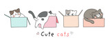 Fototapeta Fototapety na ścianę do pokoju dziecięcego - Draw cat in box on white Doodle cartoon style.