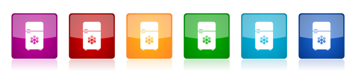 Aufkleber - Refrigerator icon set, fridge, cooler colorful square glossy vector illustrations in 6 options for web design and mobile applications