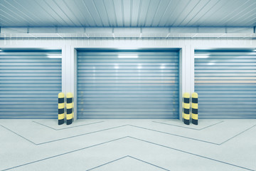 Wall Mural - Roller door or roller shutter. Also called security door or security shutter. For protection home and industrial building i.e. factory, warehouse, hangar, workshop, store, hall or garage. 3d render.