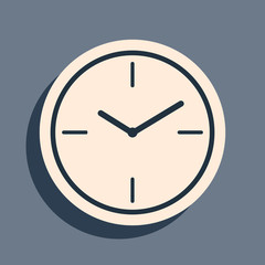 Black Clock icon isolated on grey background. Time symbol. Long shadow style. Vector Illustration