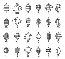 Street Chinese Lantern Icons Set. Outline Set Of Street Chinese Lantern Vector Icons For Web Design Isolated On White Background