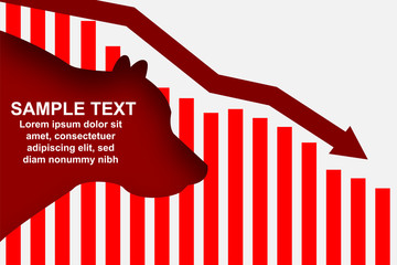 Stock market. Candle stick graph chart of stock market investment trading. Bullish point, down trend of graph. Bear Market. red background. Vector.