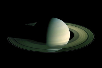 Saturn in unusual colors, on a dark background. Elements of this image were furnished by NASA.