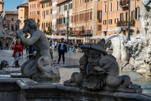 Architectural Details Of Fontana Del Moro Or Moro Fountain. Rome. Italy
