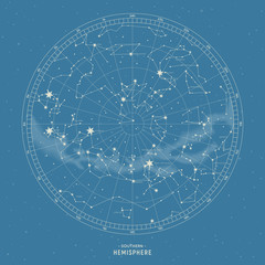 southern hemisphere. high detailed star map of vector constellations. astrological celestial map wit