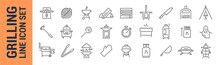 Grilling Vector Isolated Line Icon Set. BBQ Barbecue Grill