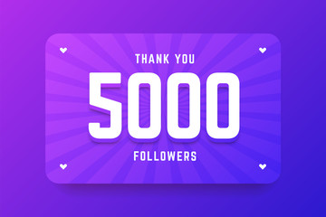 Wall Mural - 5000 followers illustration in gradient violet style. Vector illustration for celebrating number of followers and subscribers.
