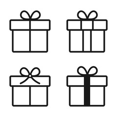 Wall Mural - Gift box icon in line style isolated on white. vector illustration