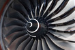 Aircraft engine vane turbine blades close up view.