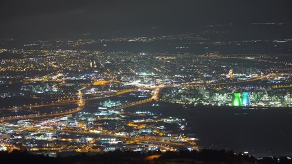 Wall Mural - Haifa And Metropolitan Area Of Haifa at Night,  Industrial Zone of Haifa At Night, Aerial View, The North Of Israel,