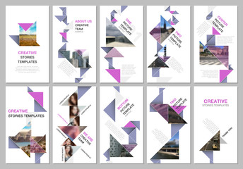 Wall Mural - Creative social networks stories design, vertical banner or flyer templates with colorful triangle origami paper elements. Covers design templates for flyer, leaflet, brochure, presentation.