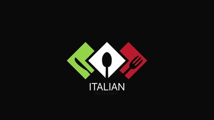 Poster - Italian food icon. Italian flag symbol Spoon fork and knife signs. 4K animation footage clip