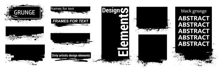 Fototapete - Black grunge for text with frame and Splashes. Dirty artistic design elements, boxes, frames for text. Black splashes isolated. Vector Set of black paint, ink brush strokes, brushes, lines. Vector 