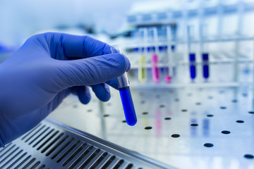 Biologist holding test tube with chemicals