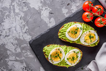Tasty And Nutritious Avocado Sandwich And Boiled Egg