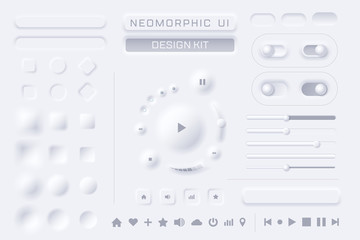 Neomorphic UI UX white design kit vector template for Mobile and Web apps Neomorphism style