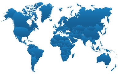 Wall Mural - blue world map gradient, continents of the planet - stock vector