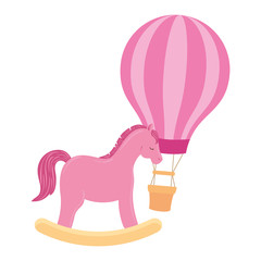 Poster - balloon travel hot with horse wooden toy vector illustration design