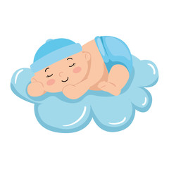 Poster - cute little baby boy sleeping in cloud isolated icon vector illustration design