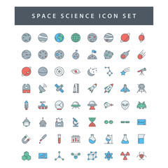 Wall Mural - space and science icon set with filled outline style design.