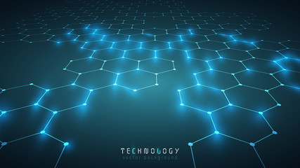 Wall Mural - modern blue connection hexagon technology abstract vector background,innovation speed communication technology business background,futuristic tech background