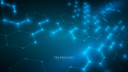 Wall Mural - blue connection hexagon technology cyberspace abstract vector background,modern innovation speed com